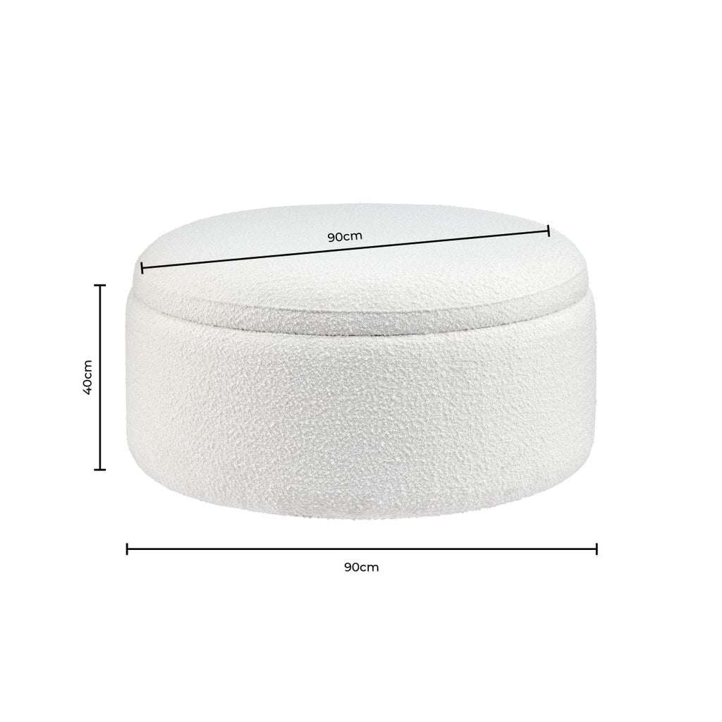 Stockton Boucle Round Storage Pouffe - Off White