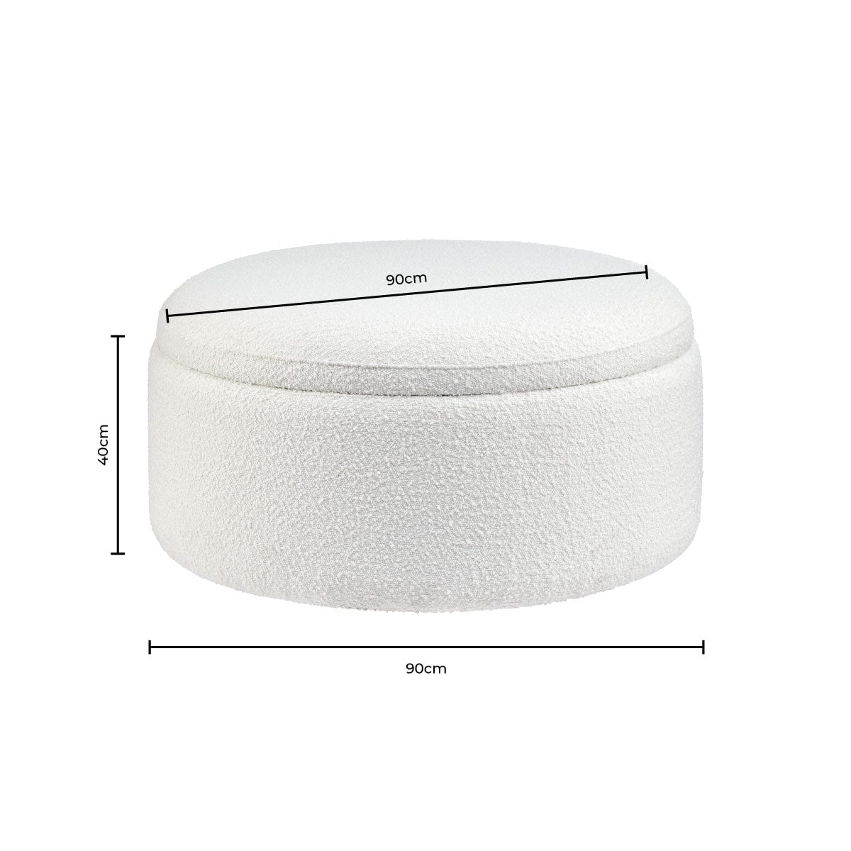Stockton Boucle Round Storage Pouffe - Off White