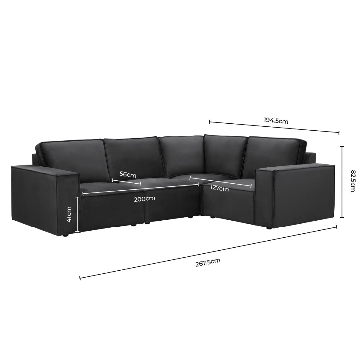 Brooklyn Small Right Hand L-Shape Sofa - Ink
