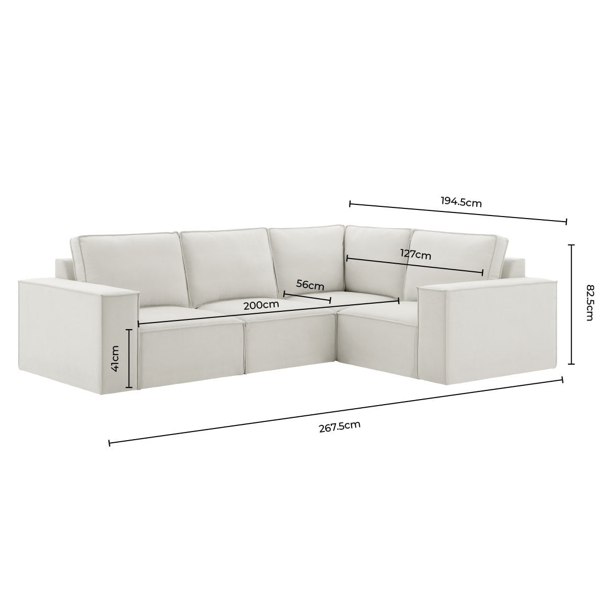 Brooklyn Small Right Hand L-Shape Sofa - Ivory
