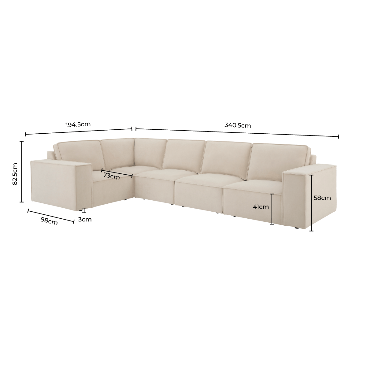 Brooklyn Large Left Hand L-Shape Sofa - Ivory