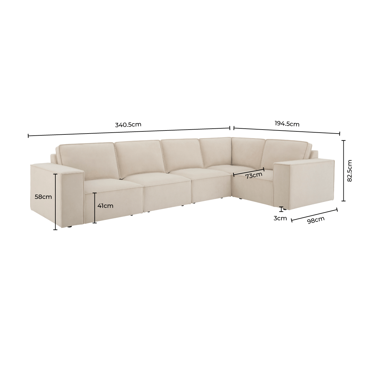 Brooklyn Large Right Hand L-Shape Sofa - Ivory
