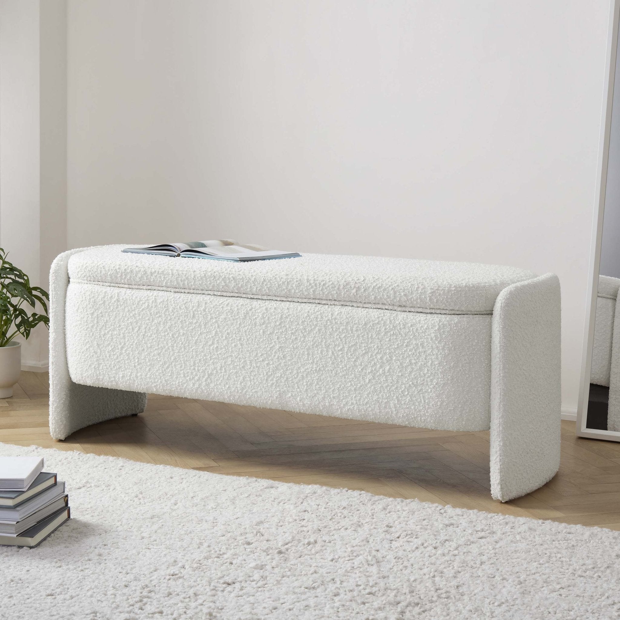 Didsbury Boucle Curved Storage Bench - Off White