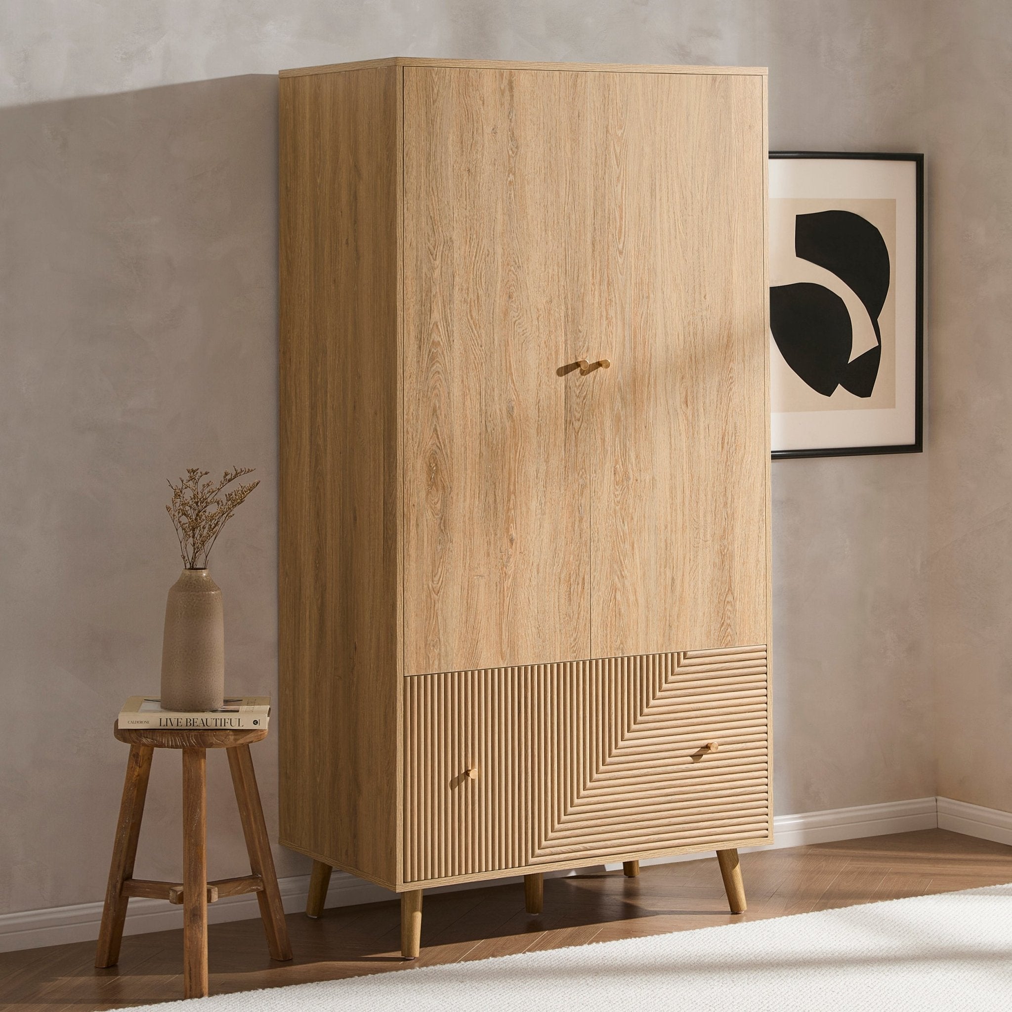 Dora 2 Door Wardrobe with Drawer - Light Wood