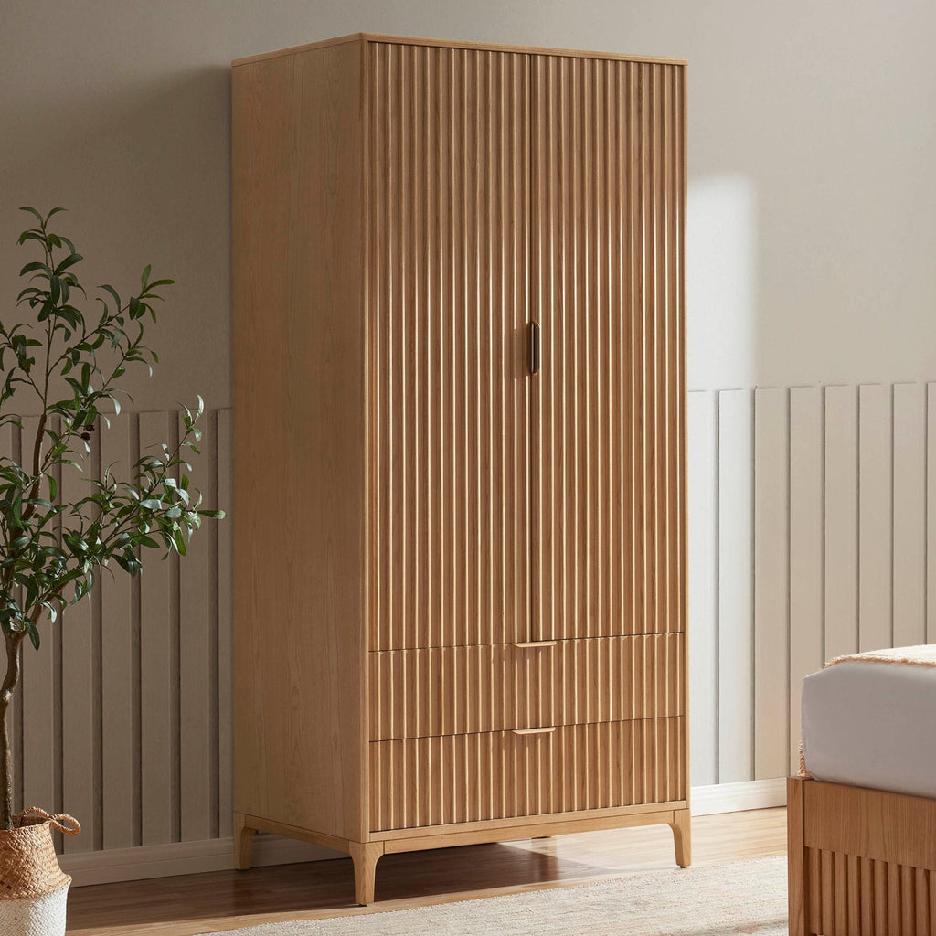 Elena Ash 2 Door Wardrobe with Drawers - Light Wood
