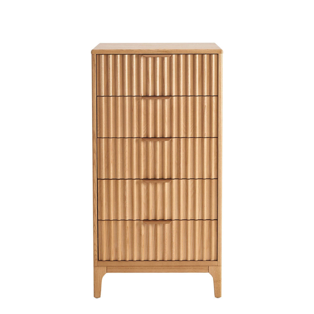Elena Ash Slim 5 Drawer Chest - Light Wood