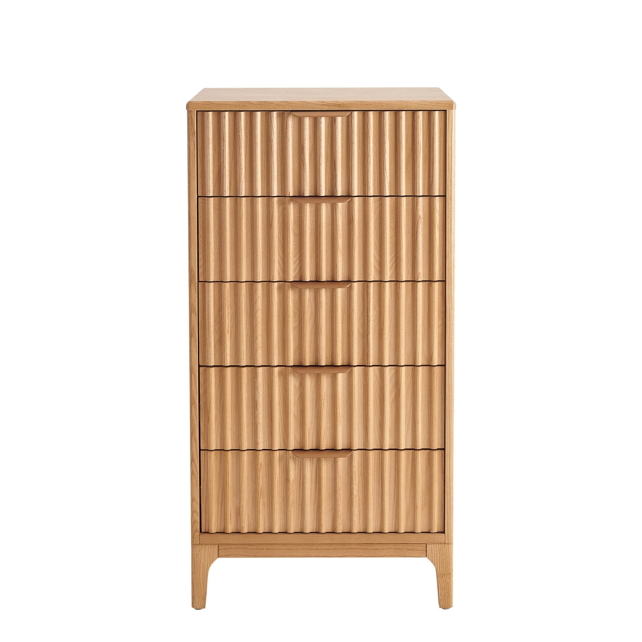 Elena Ash Slim 5 Drawer Chest - Light Wood