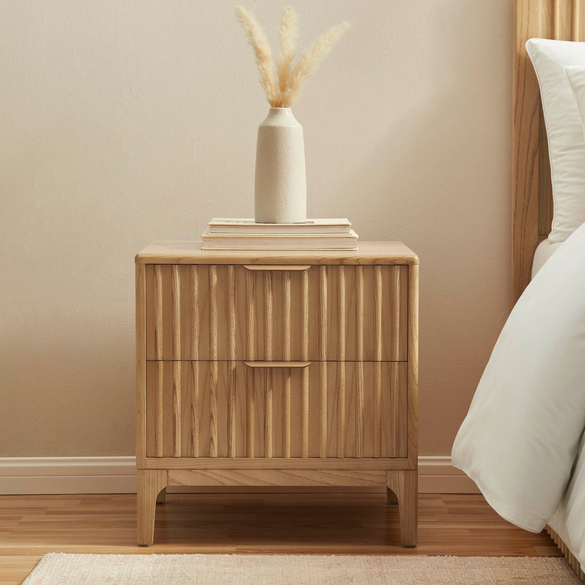 Elena Ash 2 Drawer Bedside Table - Light Wood