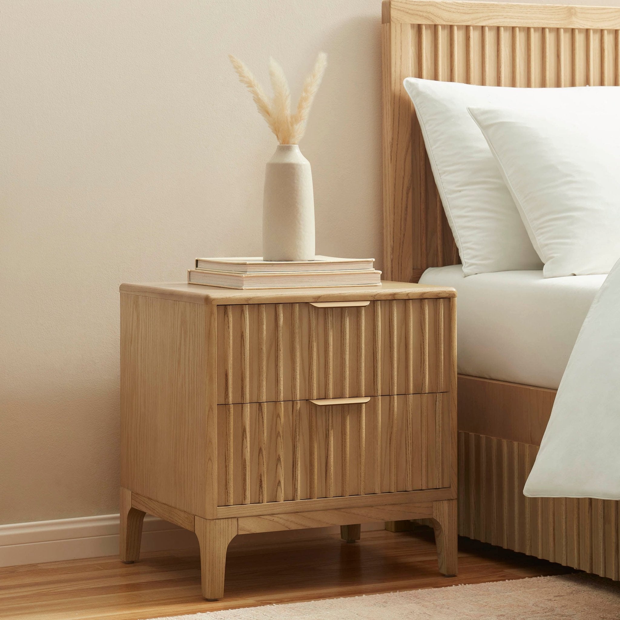 Elena Ash 2 Drawer Bedside Table - Light Wood