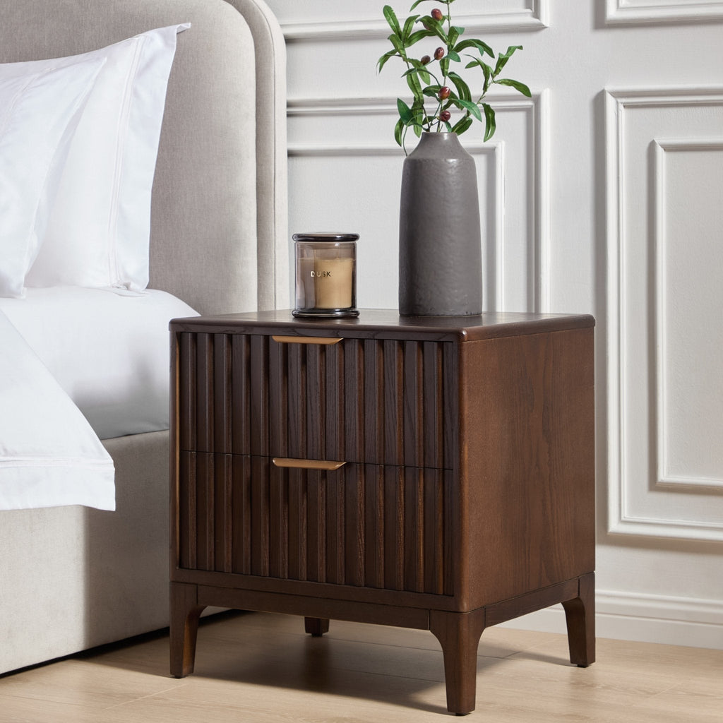 Elena Ash 2 Drawer Bedside Table - Walnut