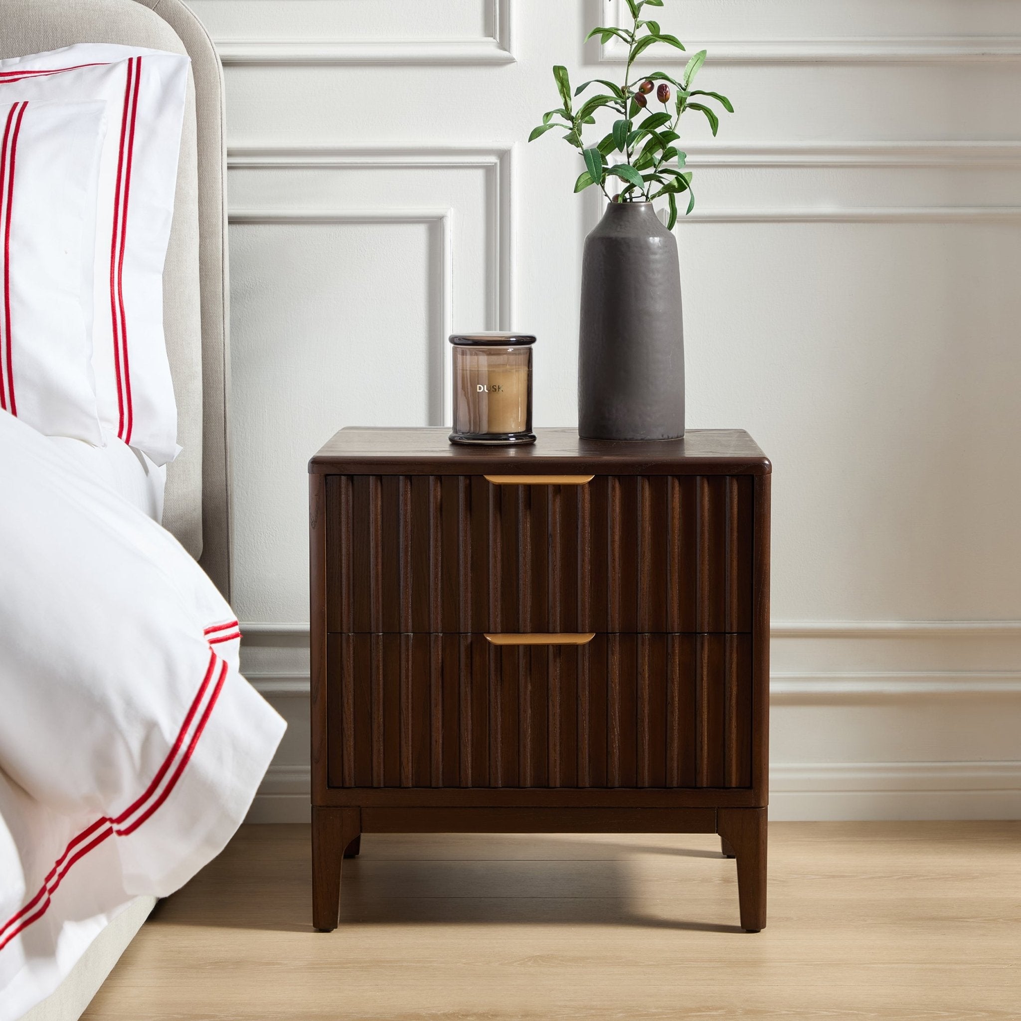 Elena Ash 2 Drawer Bedside Table - Walnut