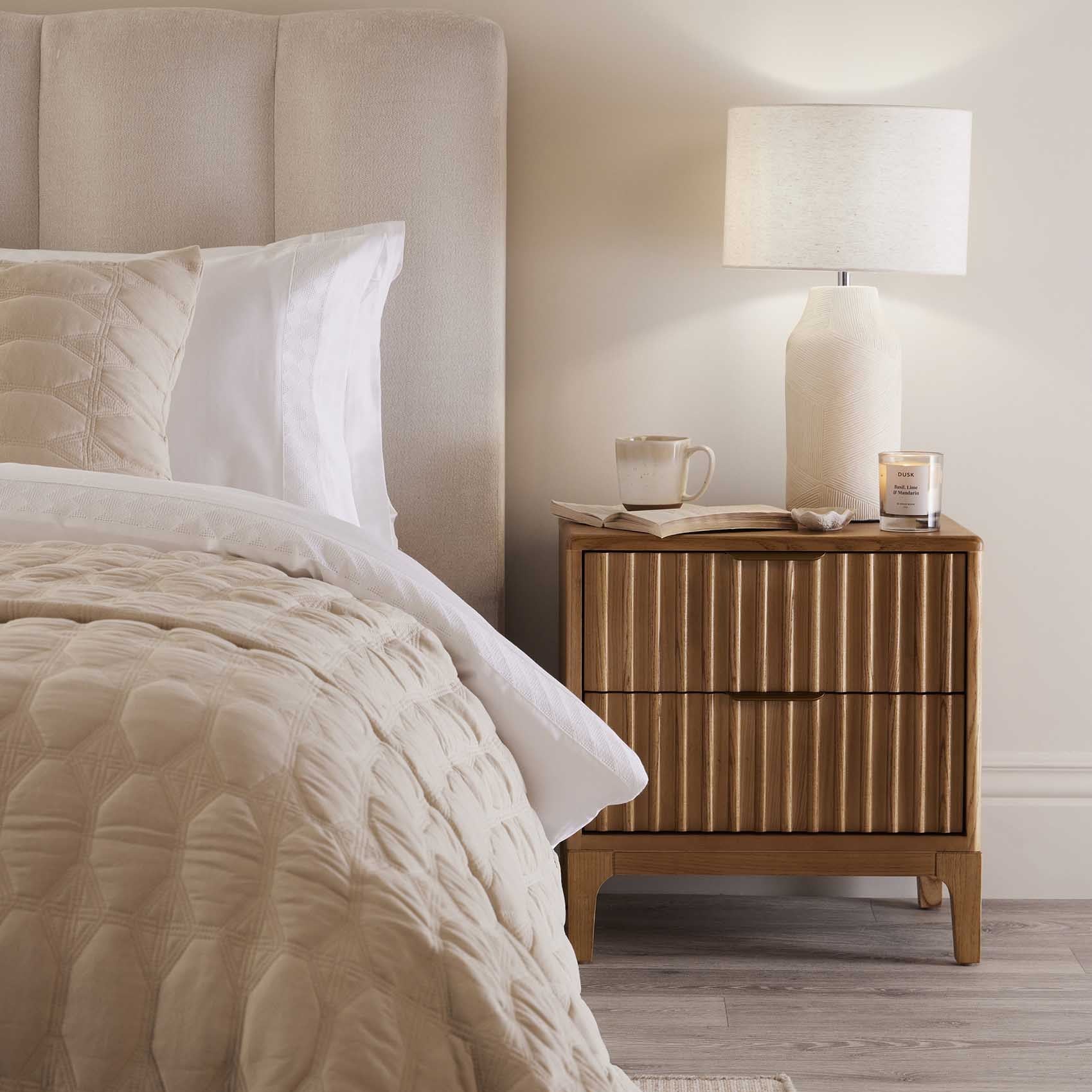 Elena Ash 2 Drawer Bedside Table - Light Wood