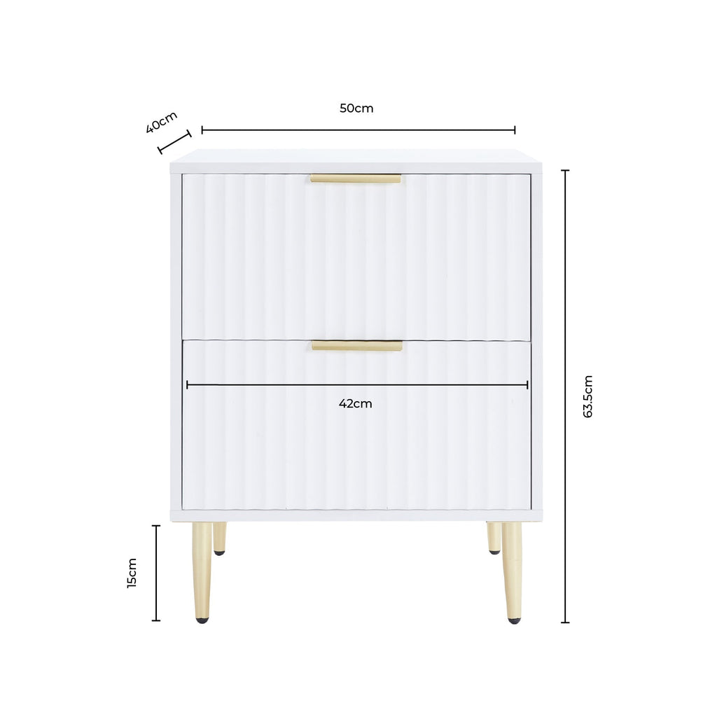 Evie 2 Drawer Bedside Table - Warm White