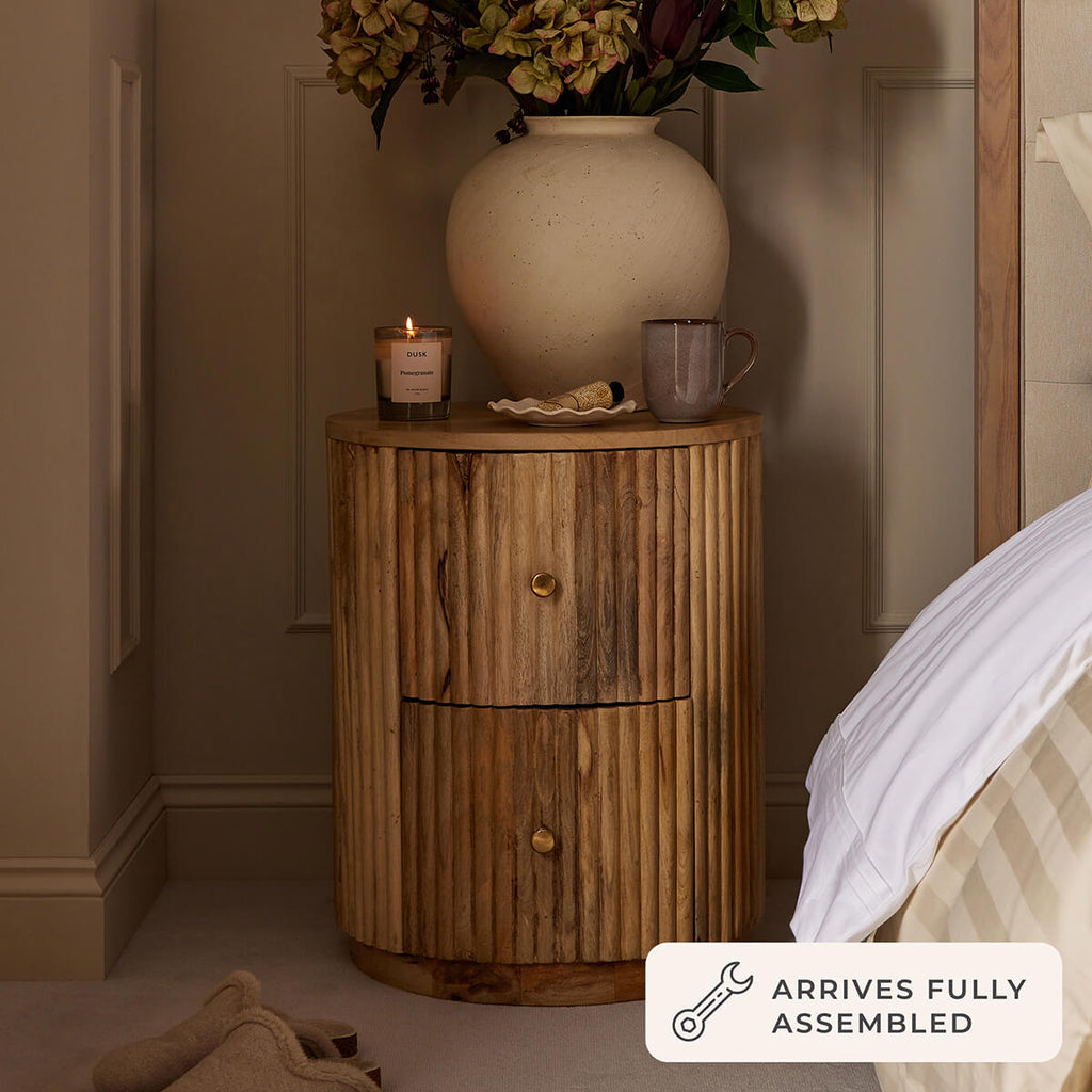 Finley  Mango Wood 2 Drawer Bedside Table - Natural
