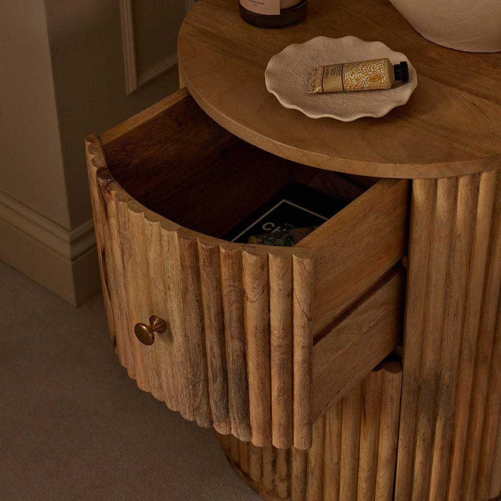Finley  Mango Wood 2 Drawer Bedside Table - Natural