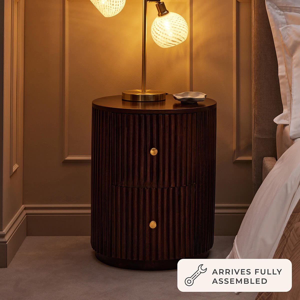 Finley Mango Wood 2 Drawer Bedside Table - Walnut
