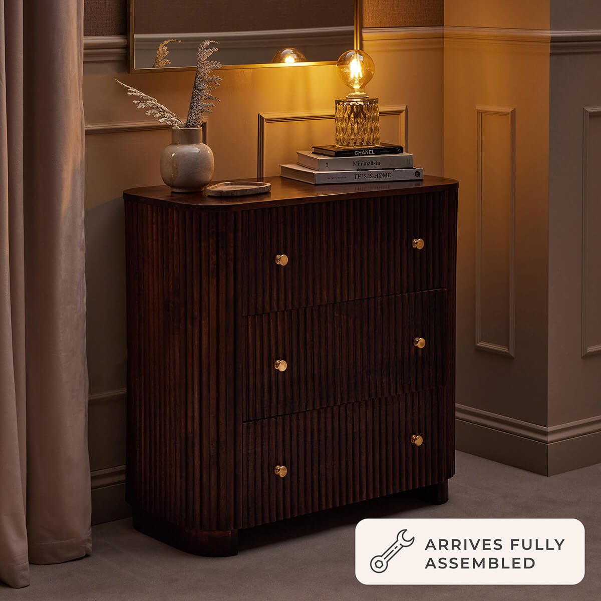 Finley Mango Wood 3 Drawer Chest - Walnut