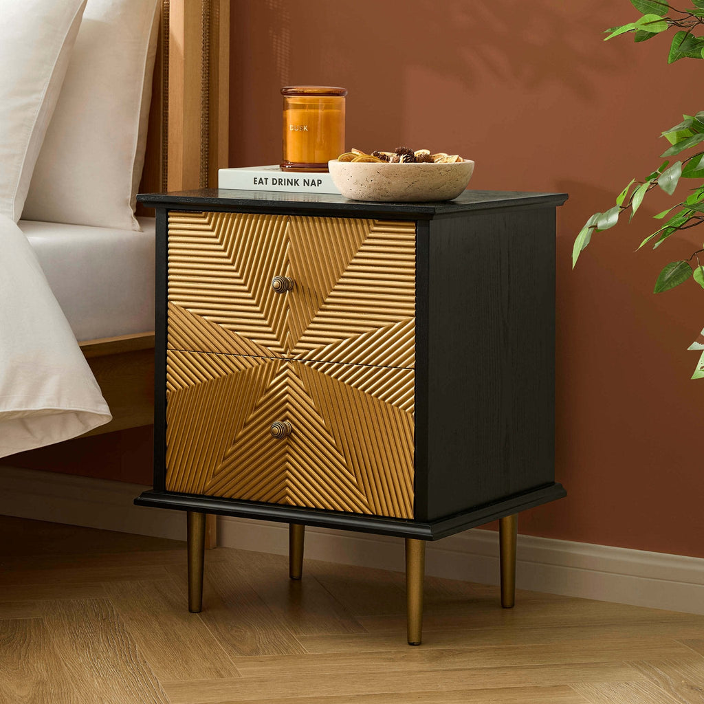 Georgie 2 Drawer Bedside Table - Black/Gold