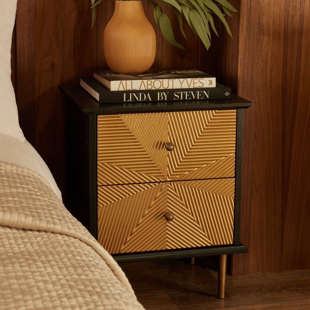 Georgie 2 Drawer Bedside Table - Black/Gold