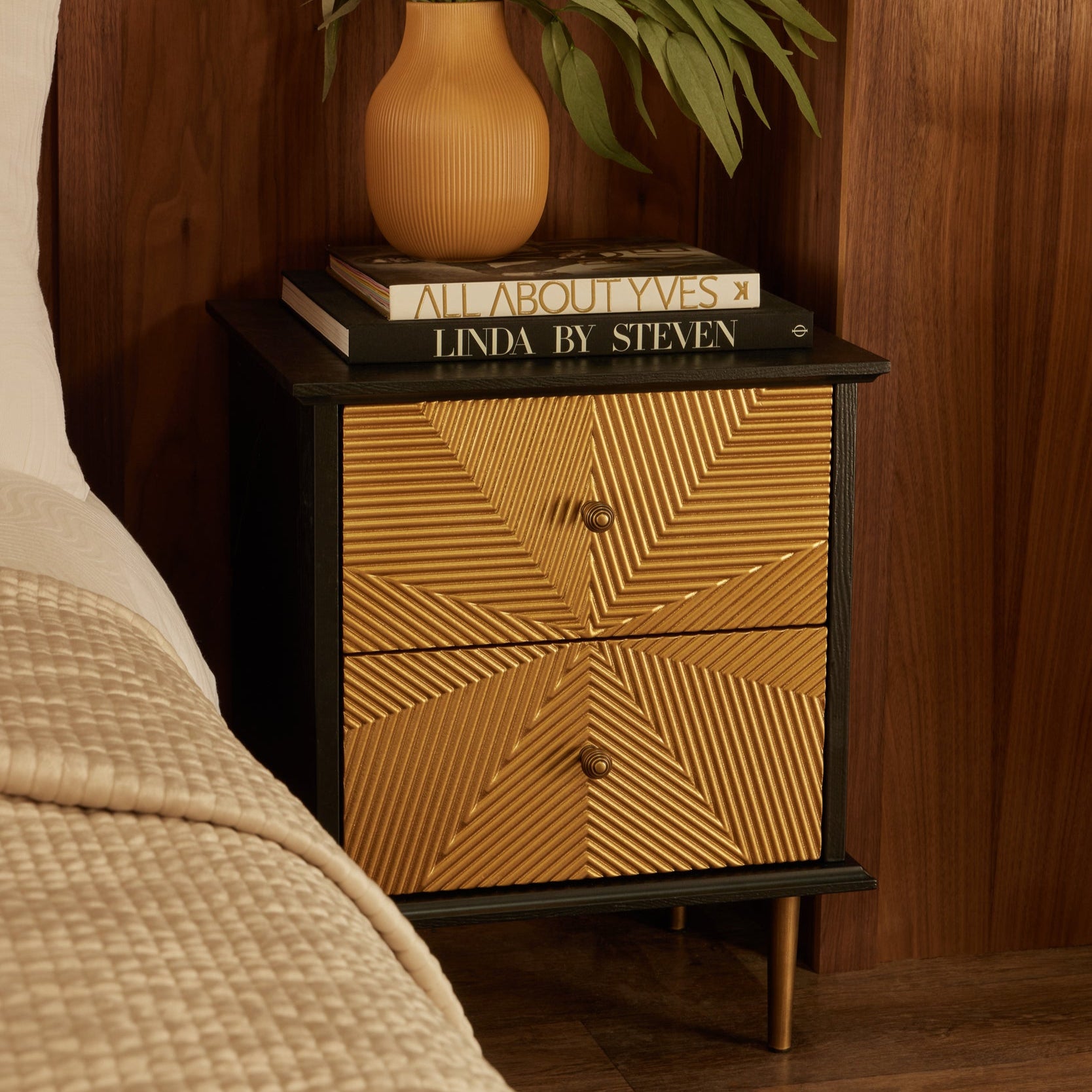 Georgie 2 Drawer Bedside Table - Black/Gold