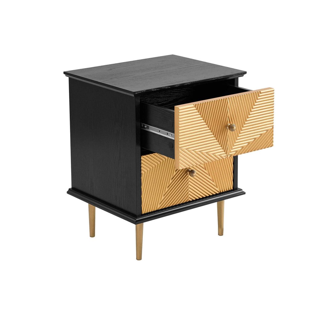 Georgie 2 Drawer Bedside Table - Black/Gold