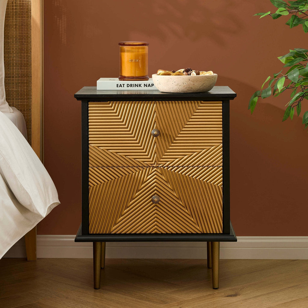 Georgie 2 Drawer Bedside Table - Black/Gold