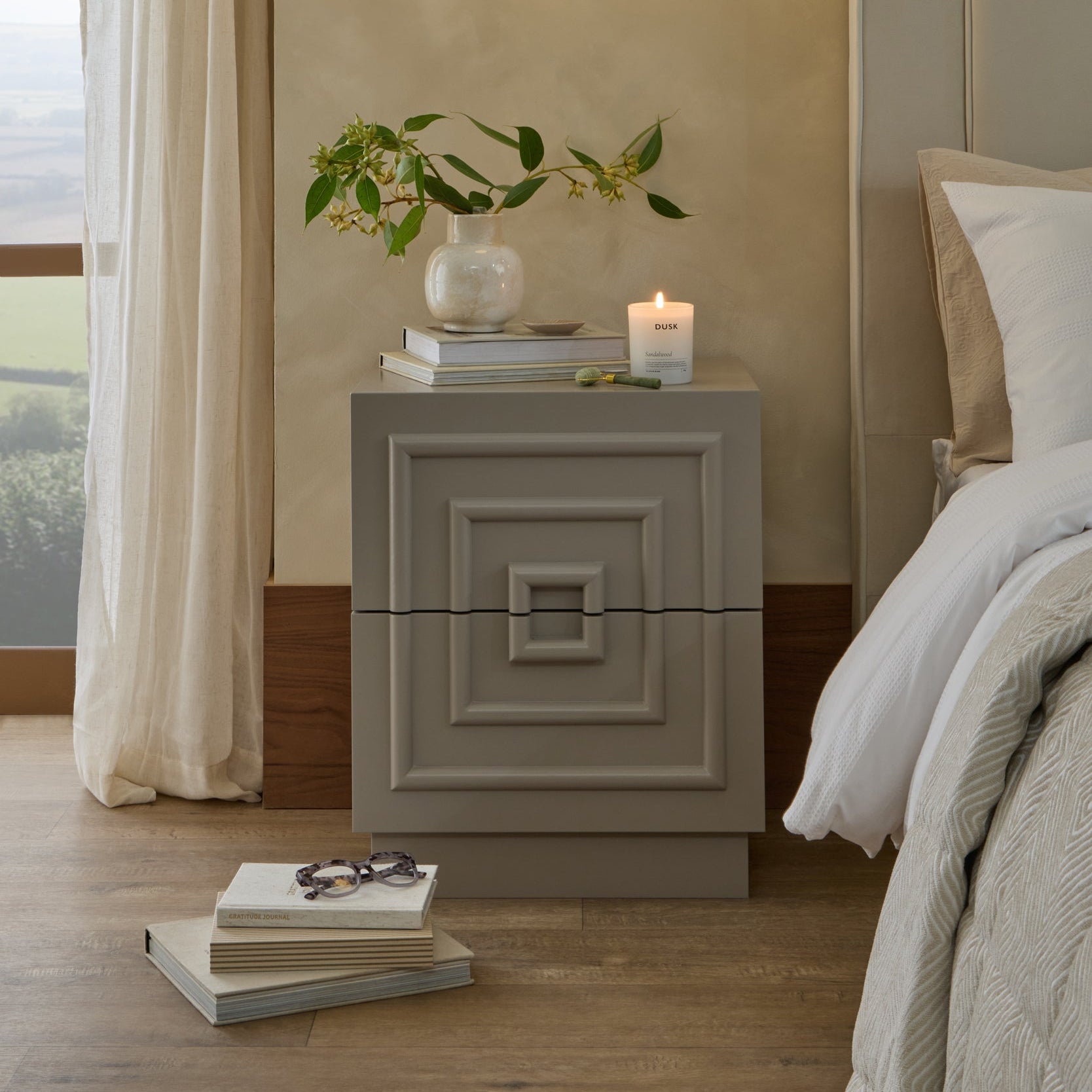Harlow 2 Drawer Bedside Table - Taupe