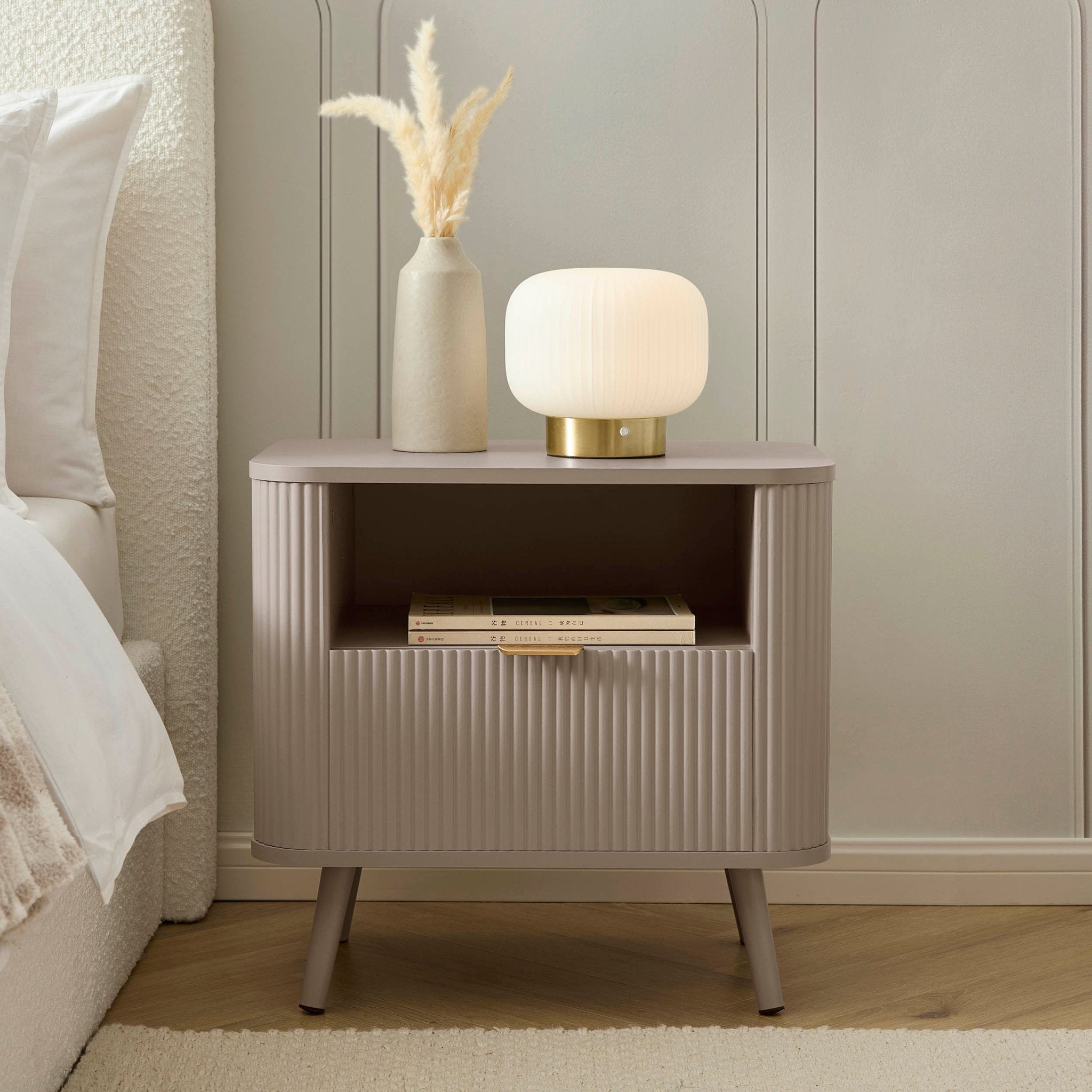 Hattie 1 Drawer Nightstand with Shelf - Taupe