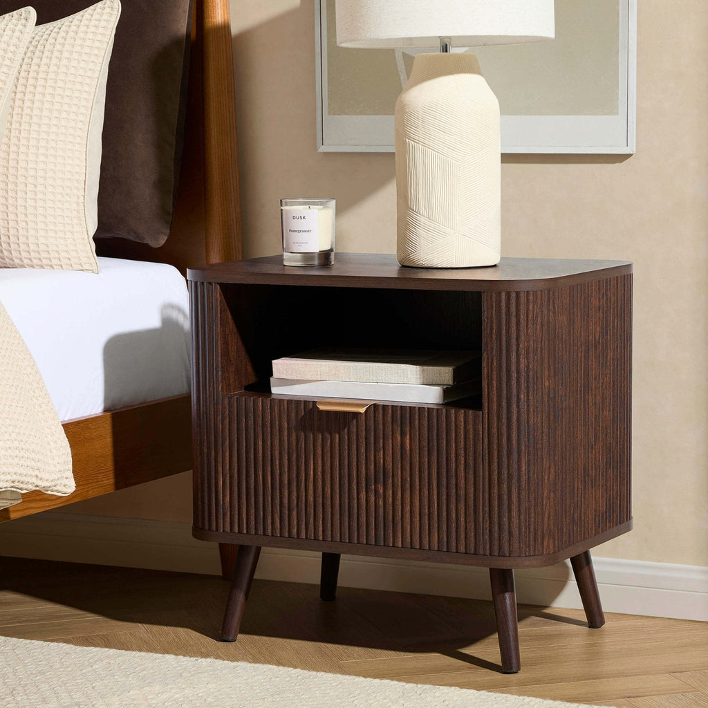 Hattie 1 Drawer Nightstand with Shelf - Walnut