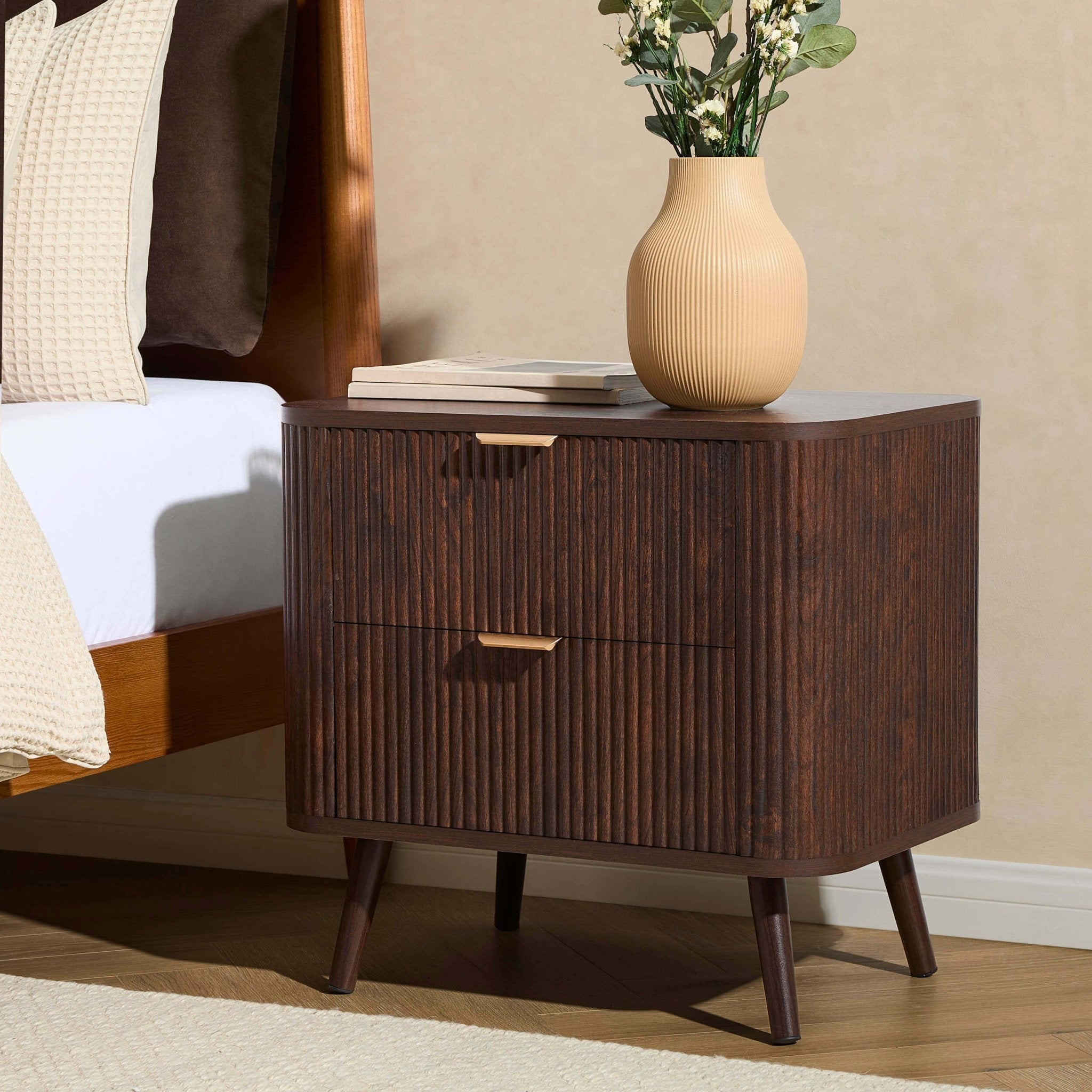 Hattie 2 Drawer Bedside Table - Walnut
