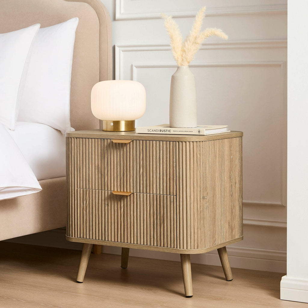 Hattie 2 Drawer Bedside Table - Light Wood