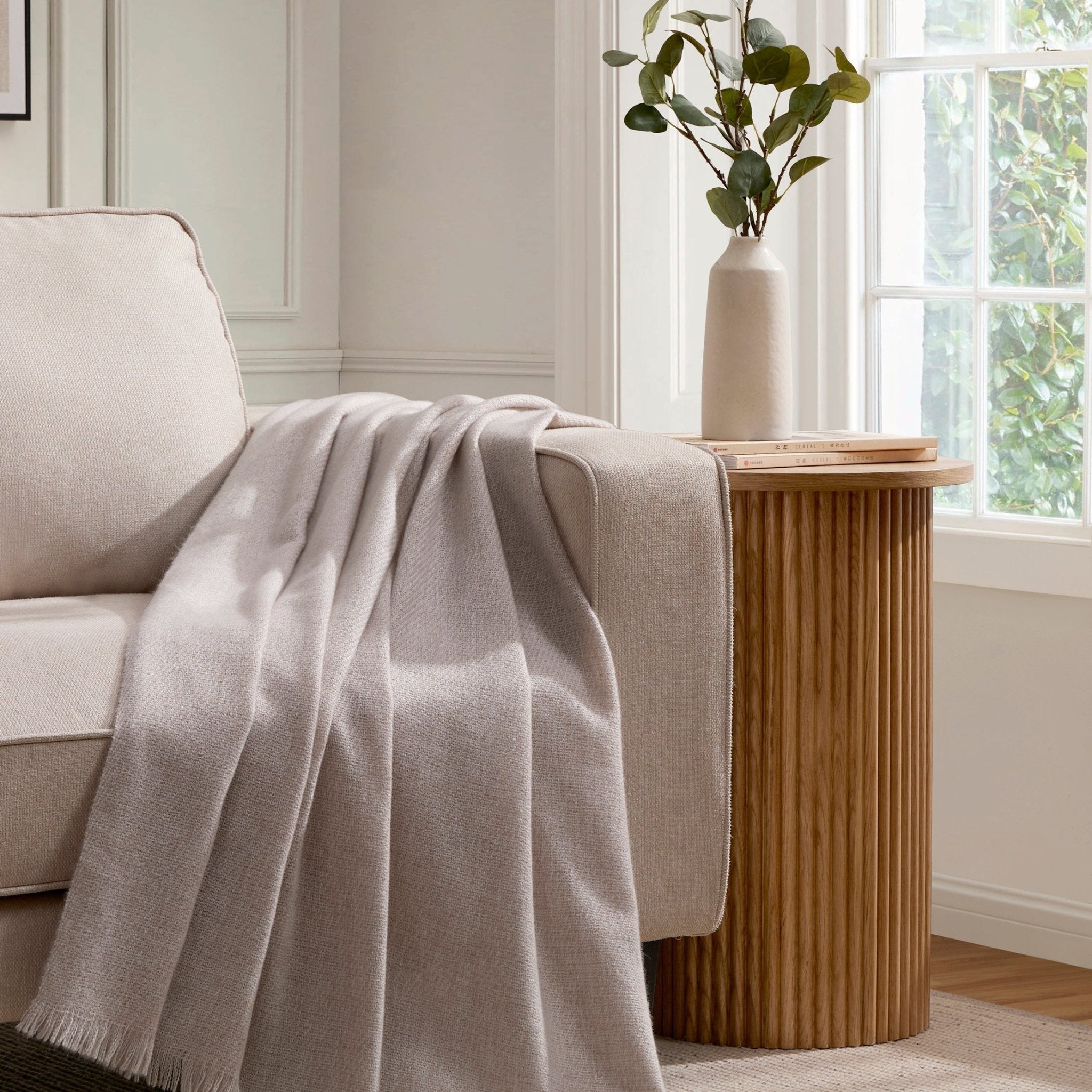 Hattie Round Pedestal Side Table - Light Wood