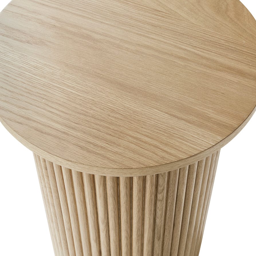Hattie Round Pedestal Side Table - Light Wood