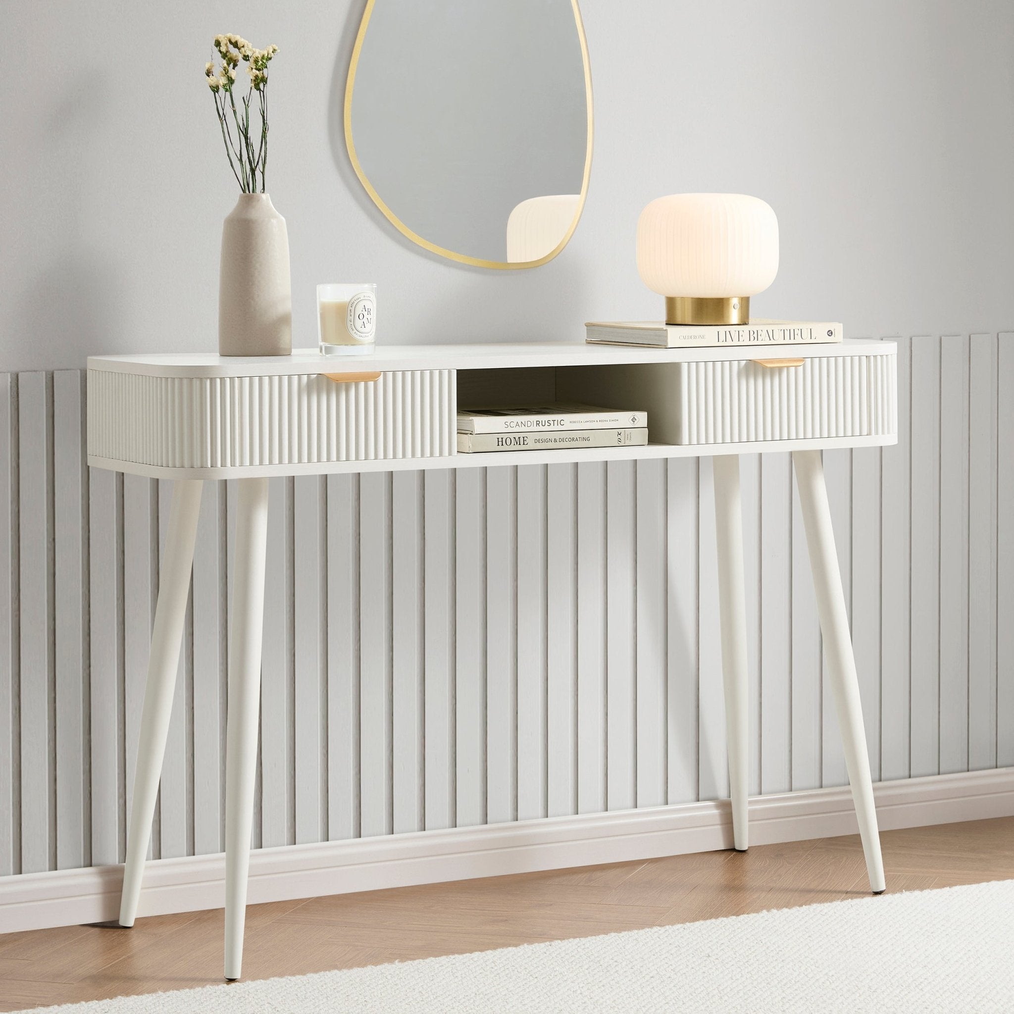 Hattie Storage Dressing Table Console - Warm White