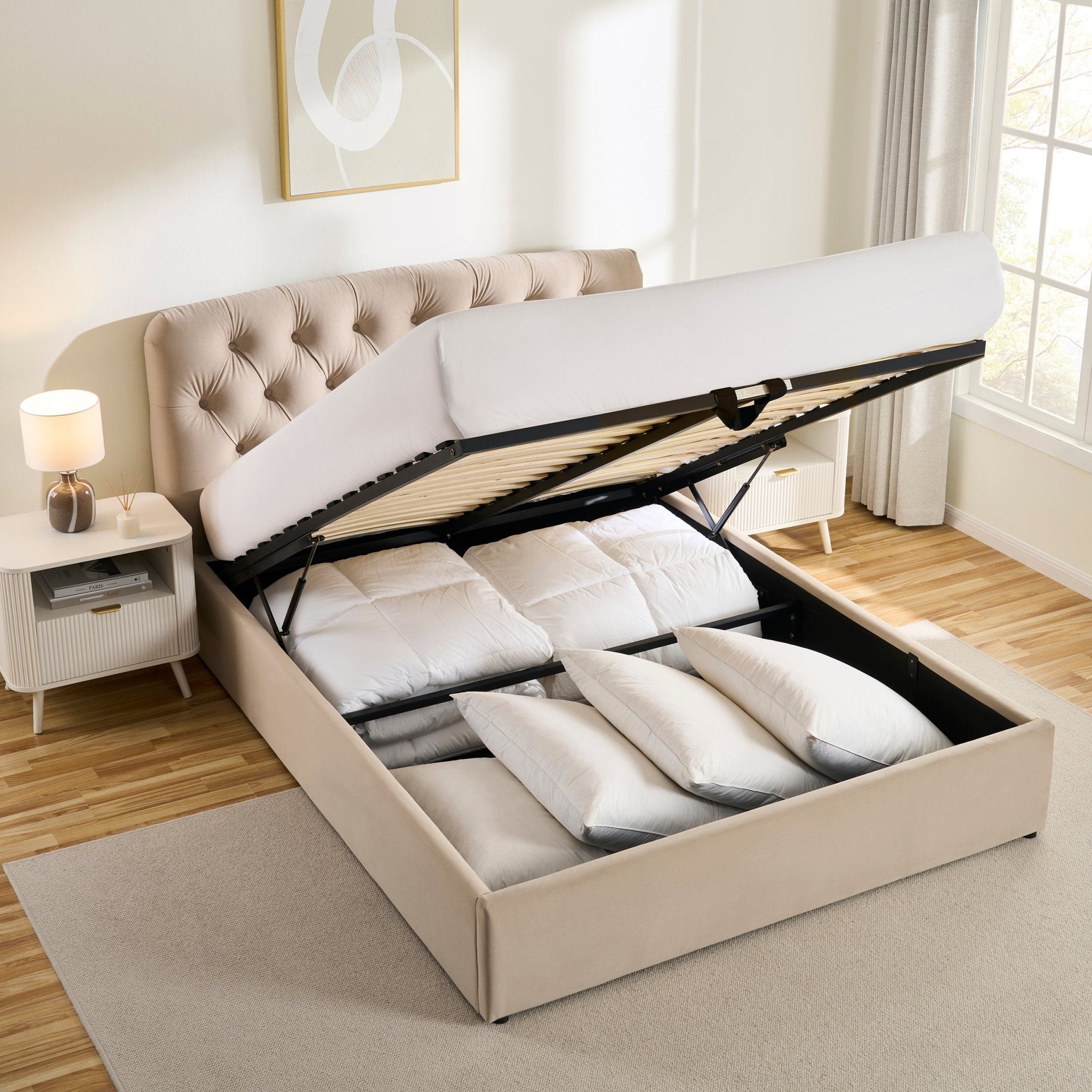 Hebden Ottoman Storage Bed - Light Taupe