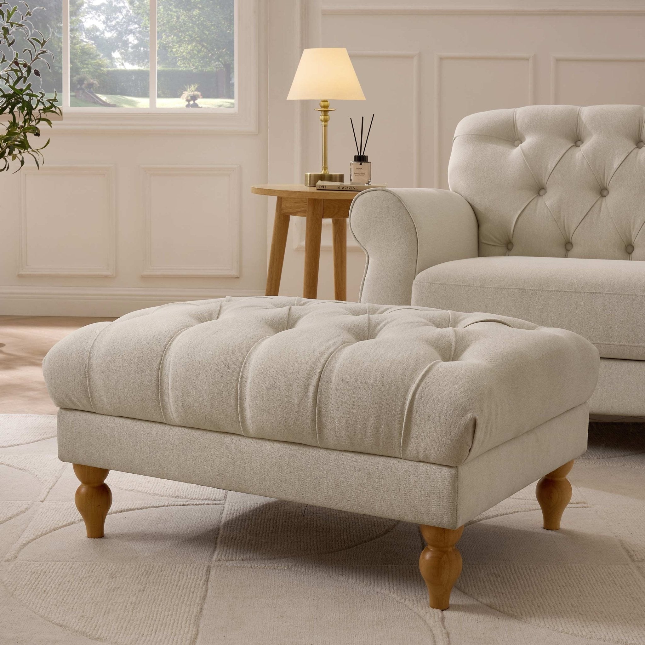 Hebden Pouffe - Cream Linen