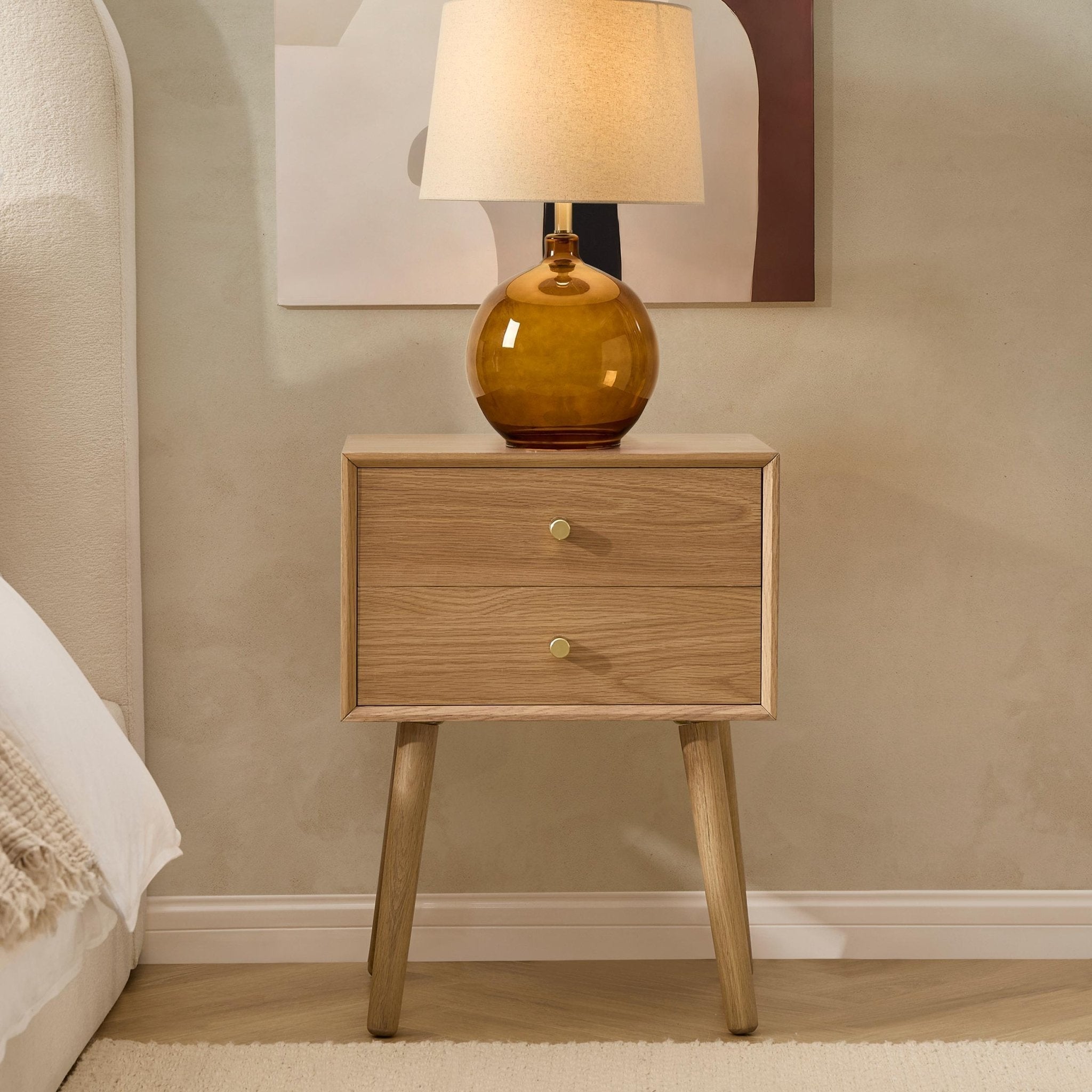 Heidi Oak 2 Drawer Bedside Table - Light Wood