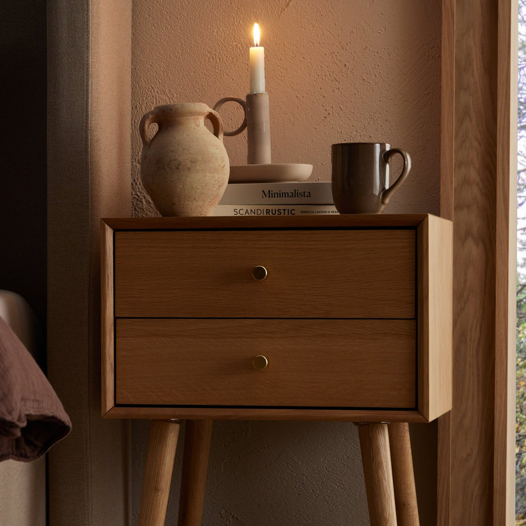 Heidi Oak 2 Drawer Bedside Table - Light Wood