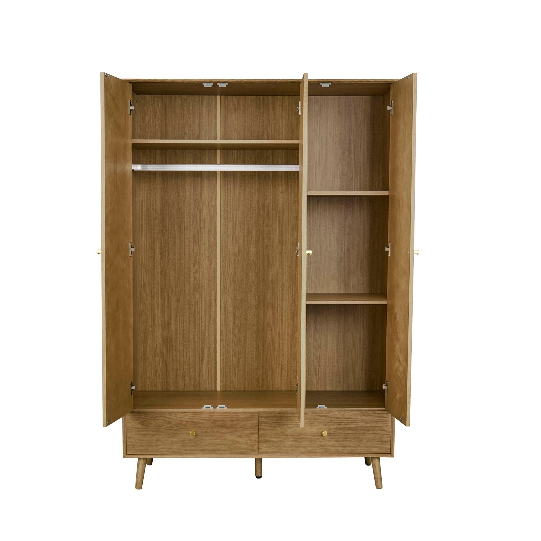 Heidi Oak 3 Door Wardrobe with Drawers - Light Wood