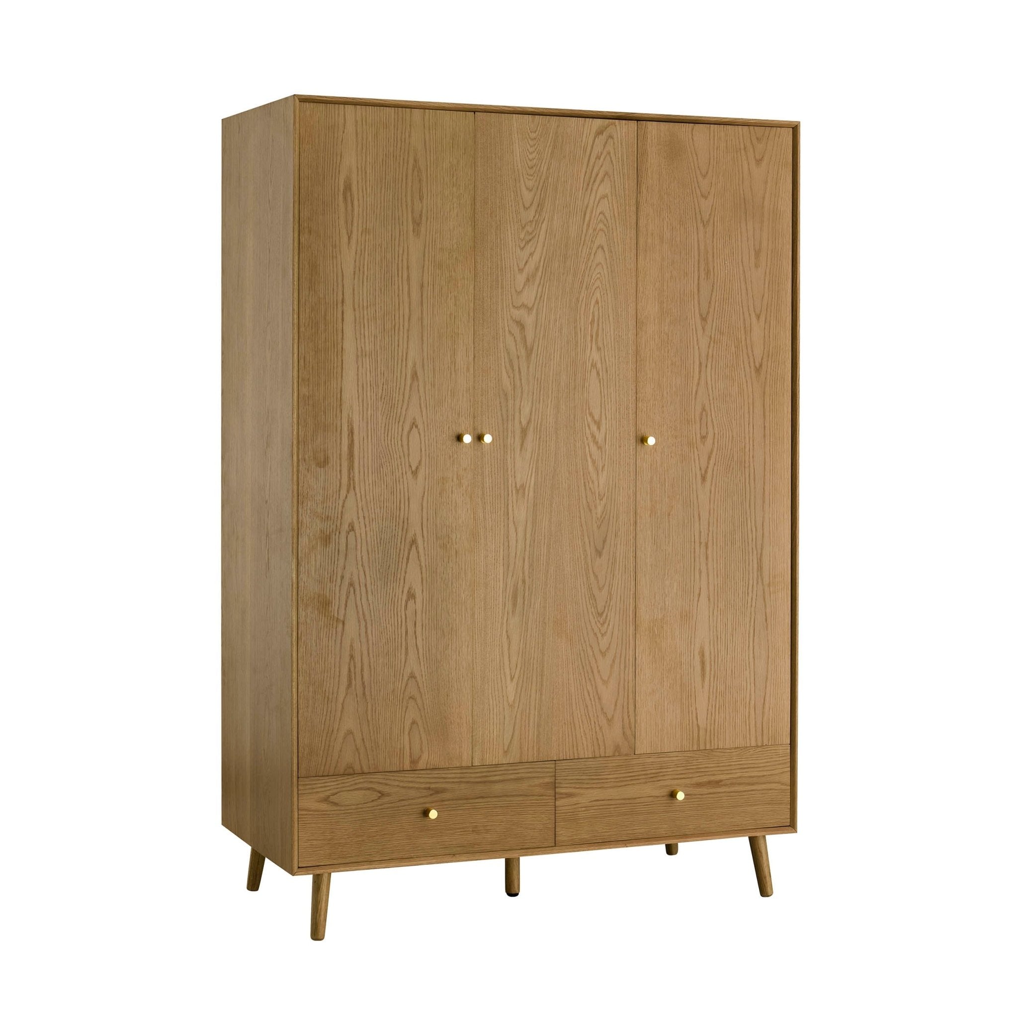 Heidi Oak 3 Door Wardrobe with Drawers - Light Wood