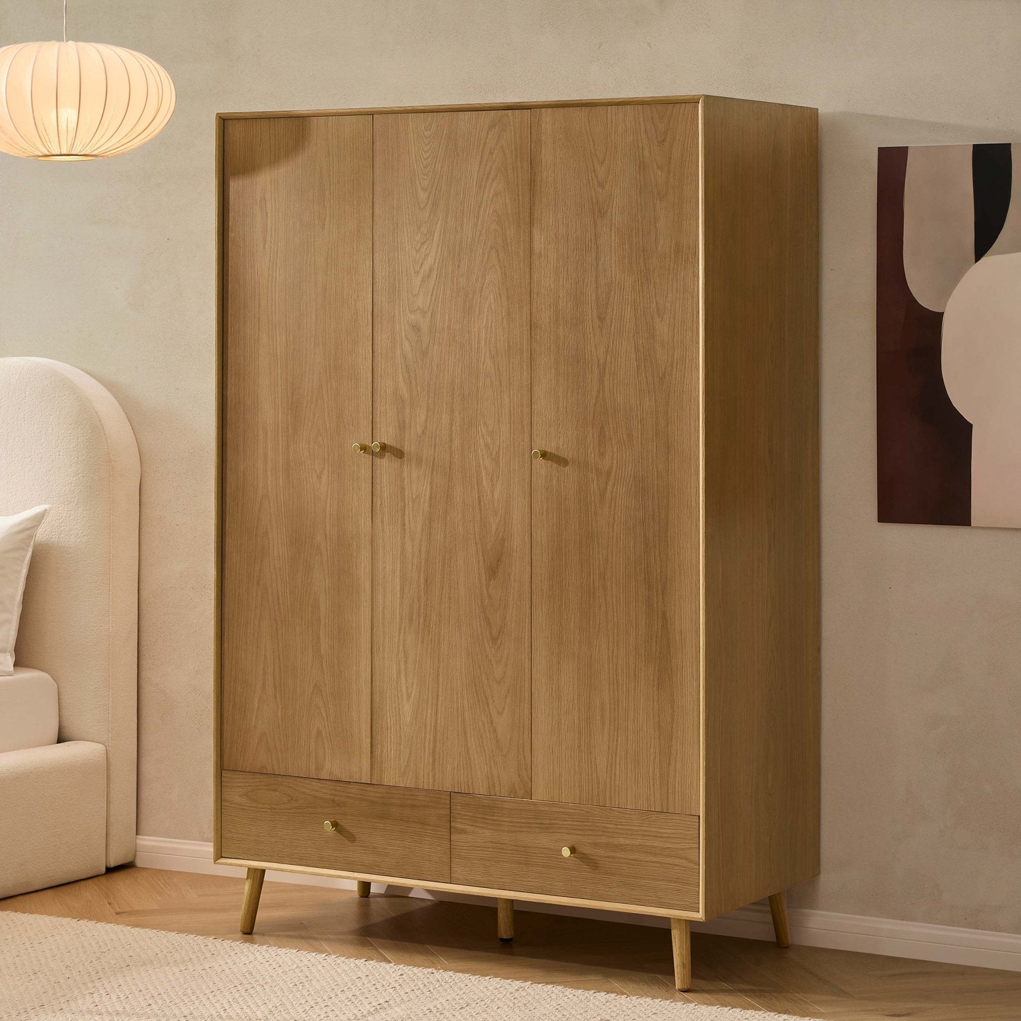 Heidi Oak 3 Door Wardrobe with Drawers - Light Wood
