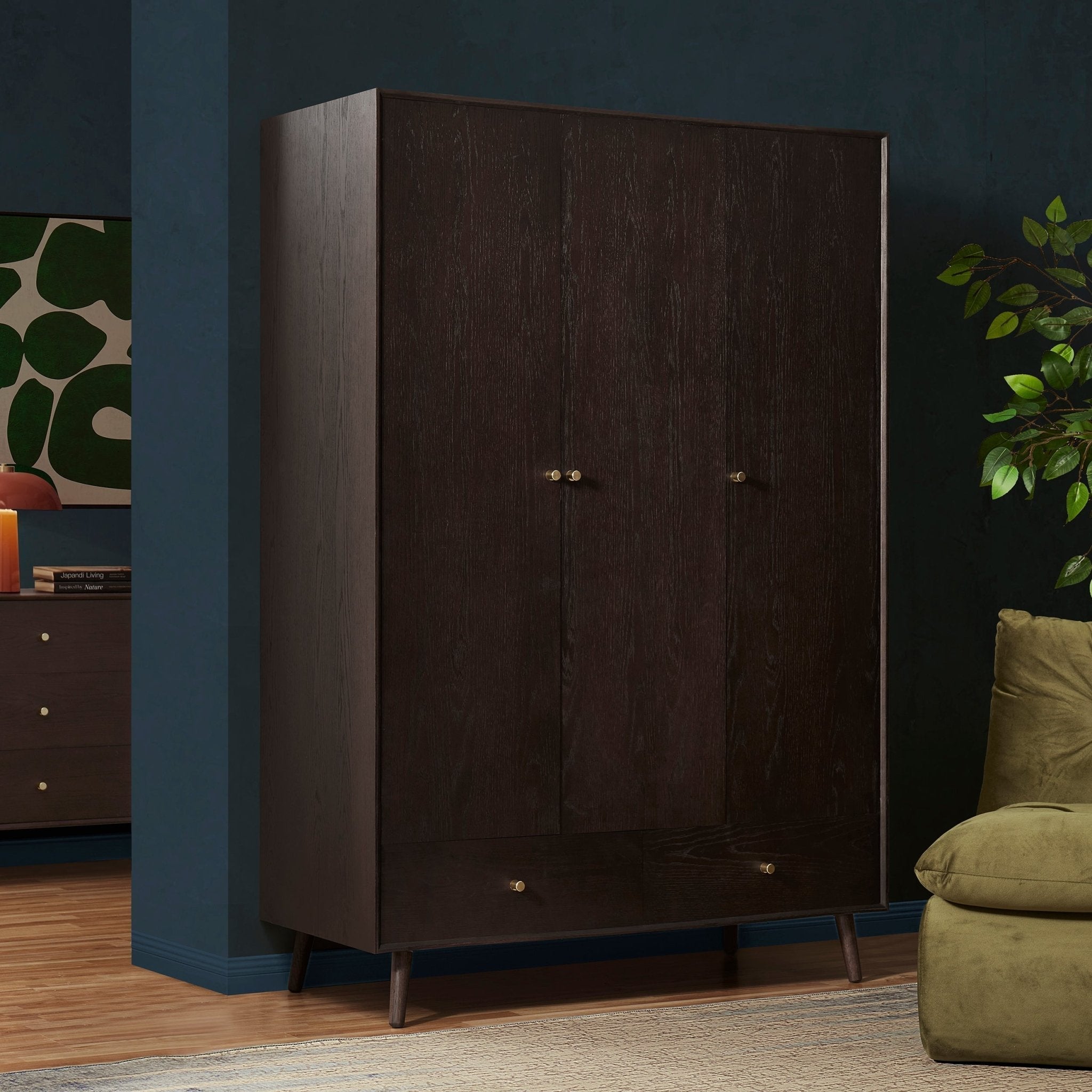 Heidi Oak 3 Door Wardrobe with Drawers - Walnut