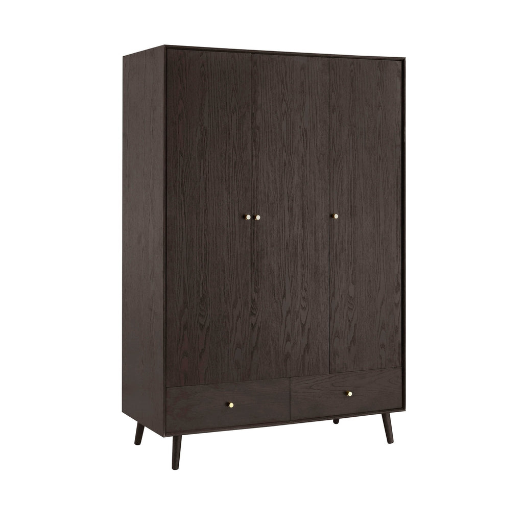 Heidi Oak 3 Door Wardrobe with Drawers - Walnut