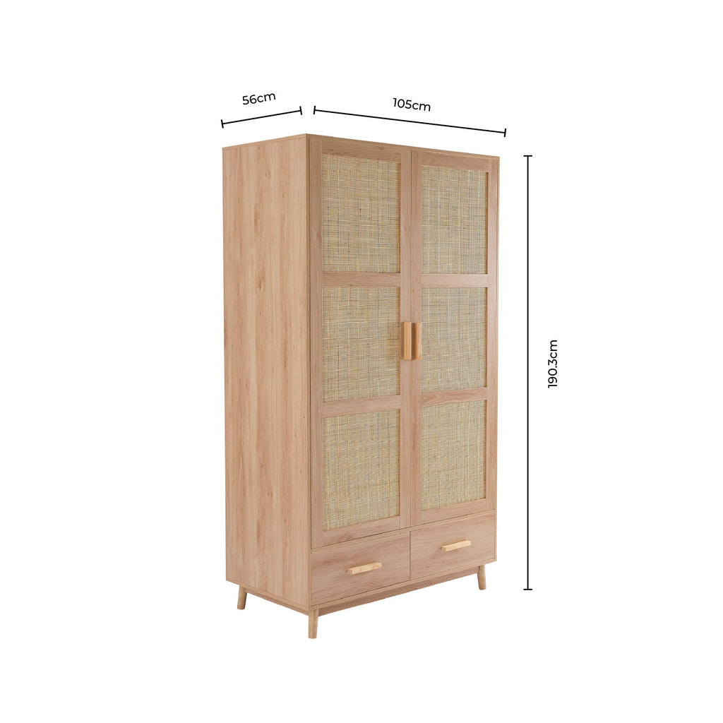 Isla 2 Door Wardrobe with Drawers - Black