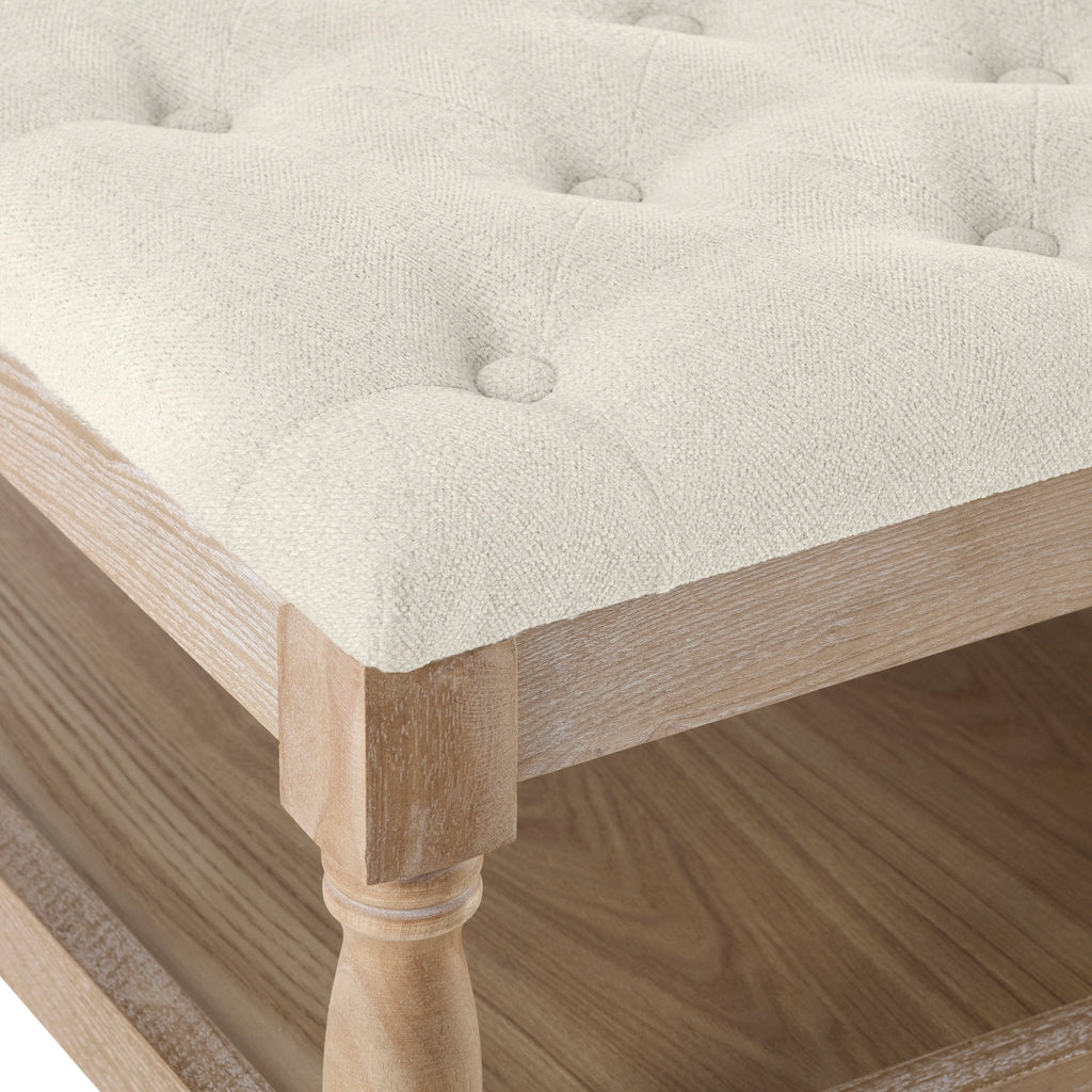 Knaresborough Button Back Coffee Table Pouffe - Chenille Ivory