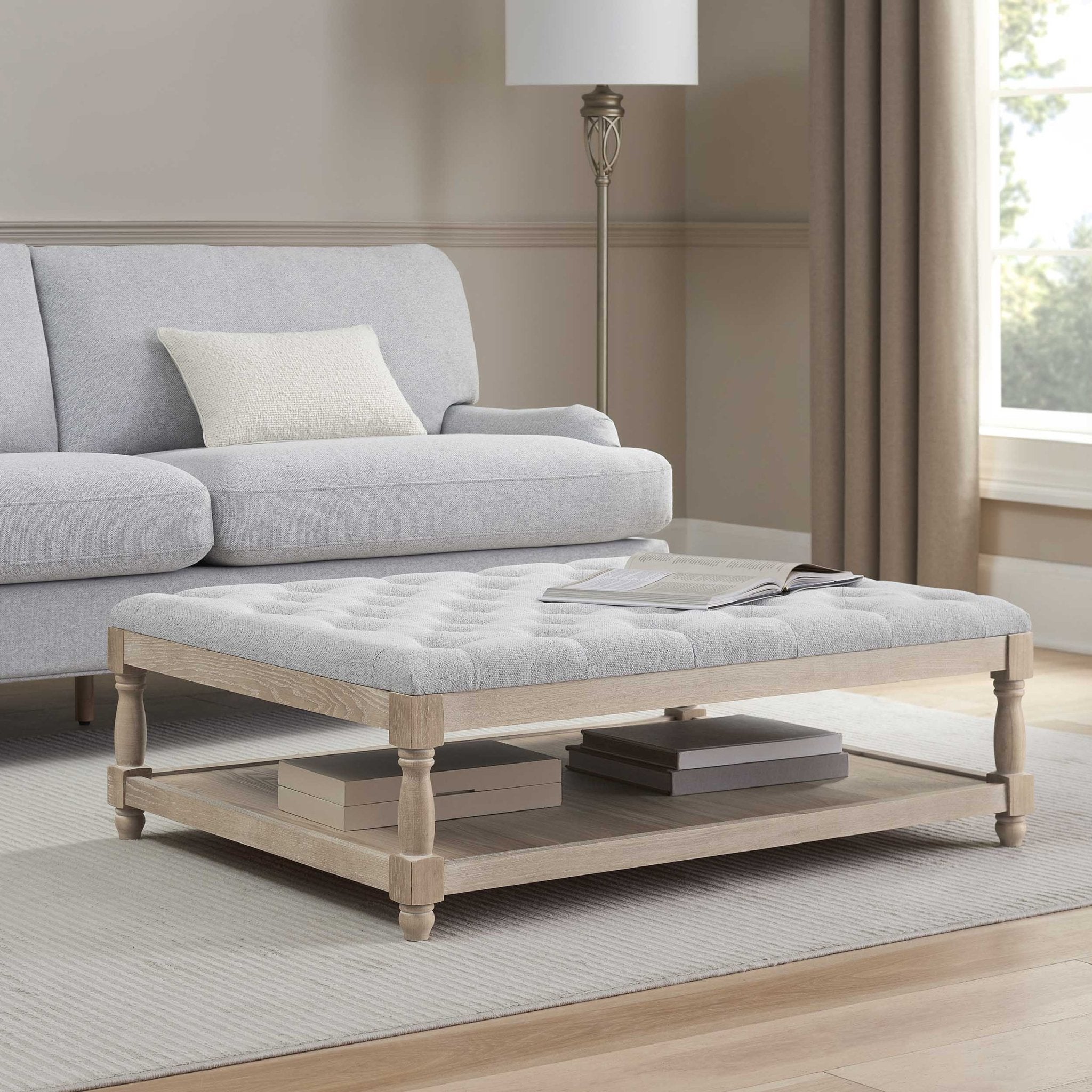 Knaresborough Button Back Coffee Table Pouffe - Light Grey