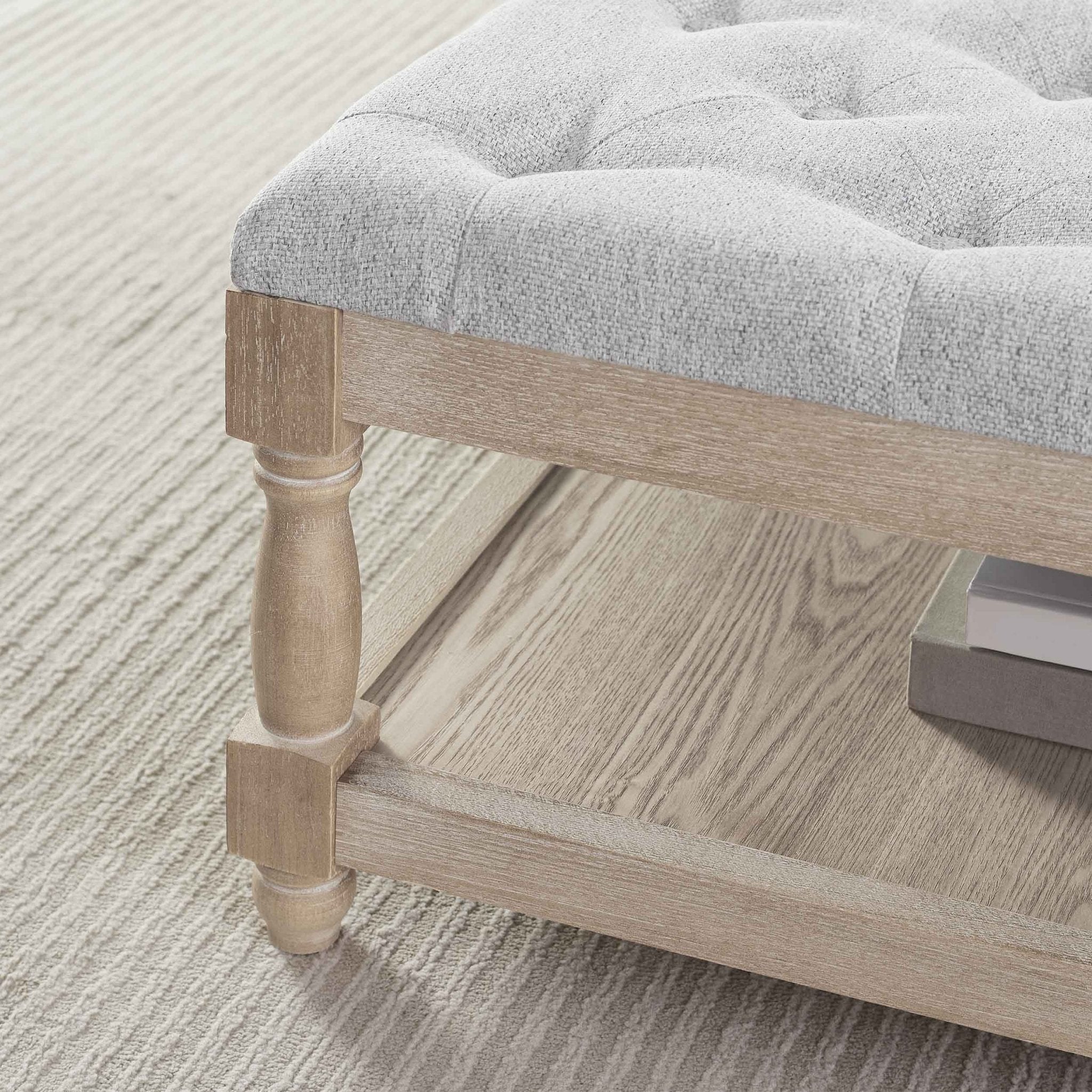 Knaresborough Button Back Coffee Table Pouffe - Light Grey