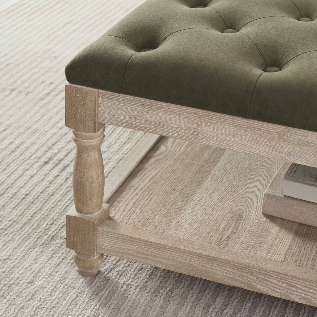 Knaresborough Button Back Coffee Table Pouffe - Olive