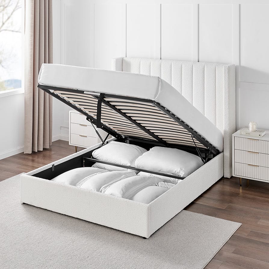Madison Bouclé Ottoman Storage Bed - Off White