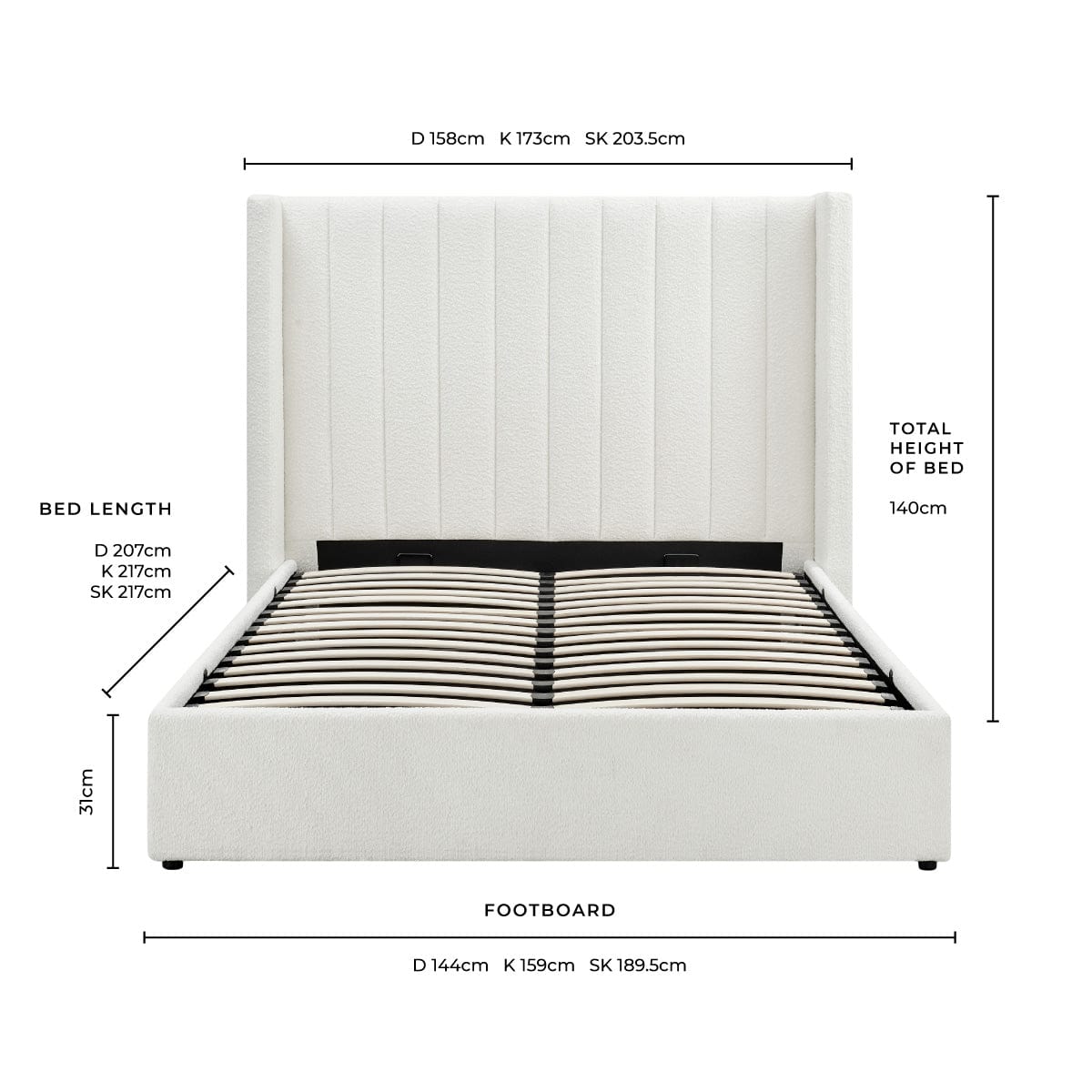Madison Bouclé Ottoman Storage Bed - Off White